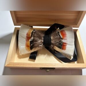 Feather Bow Tie with Black Ribbon